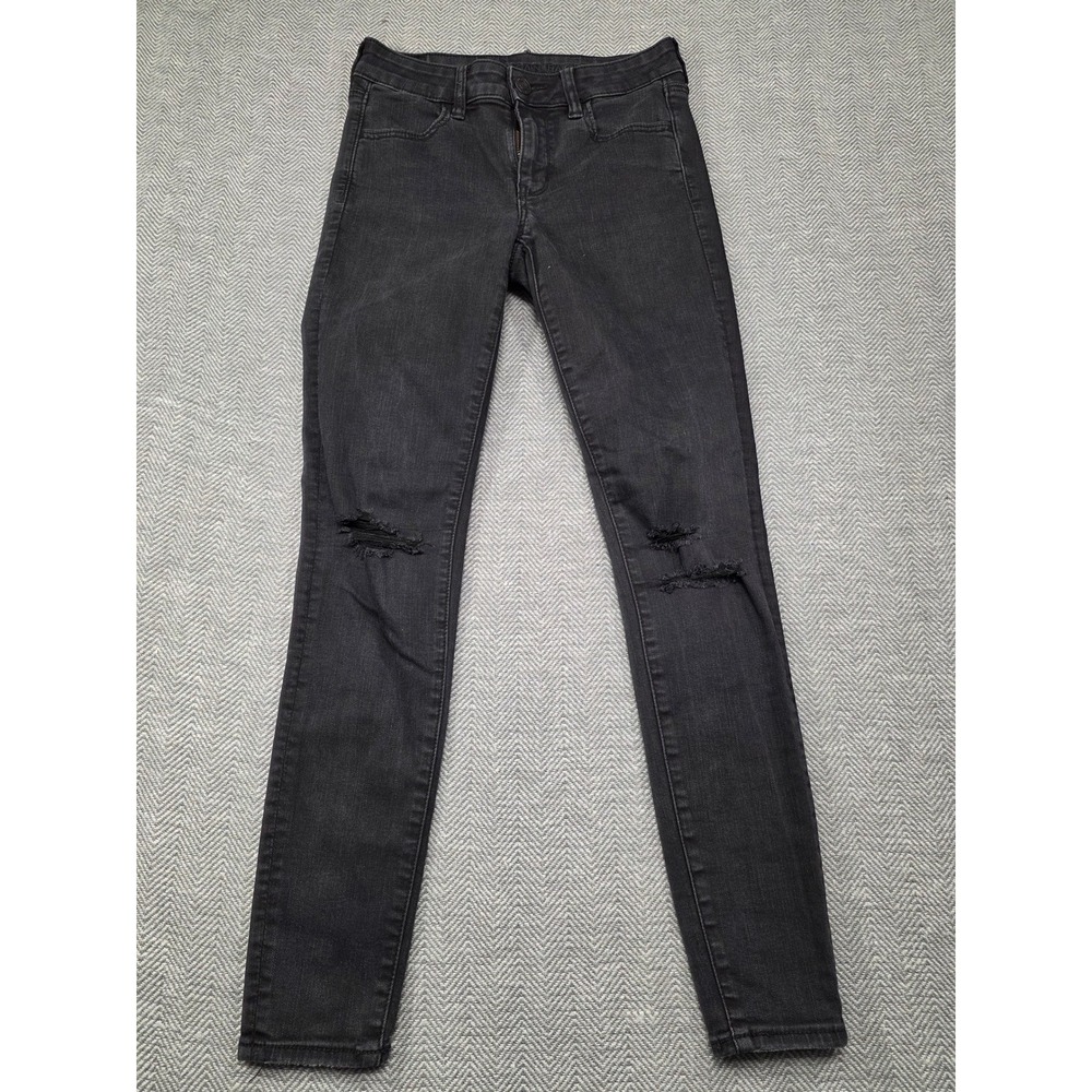 American Eagle Outfitters Womens‎ Jeans Black Distressed Knee Skinny Leg Size 4